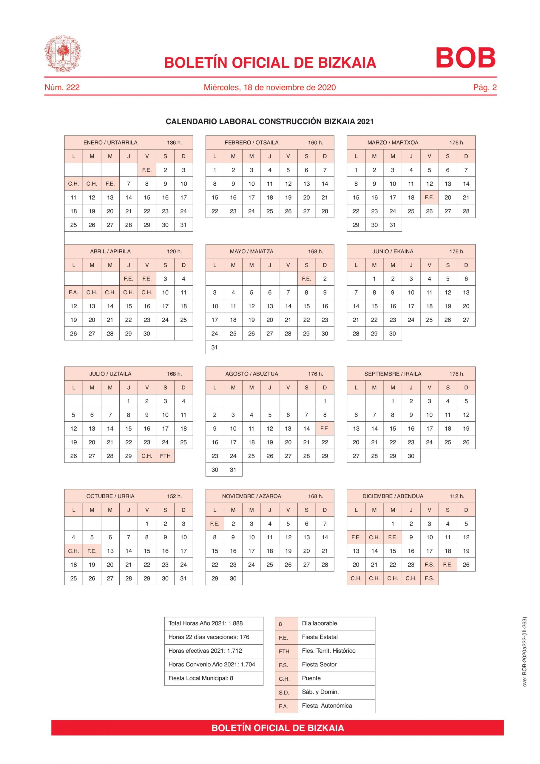 Bas Asesores Calendario Laboral Convenio Construccion Bizkaia 2021 Page 0